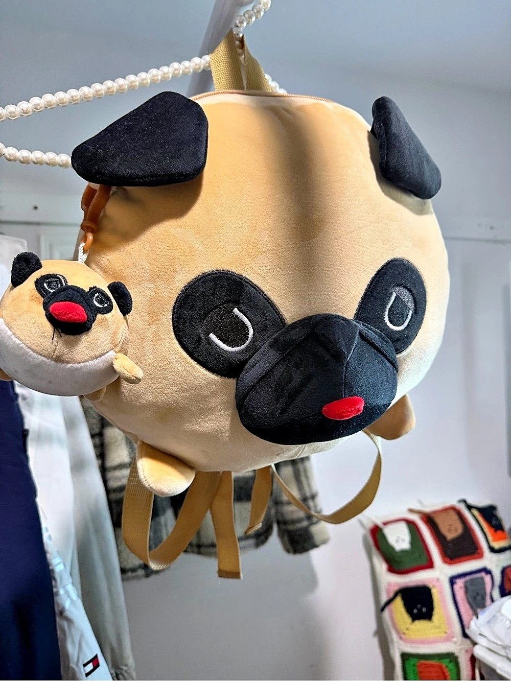 Pug Plush Backpack Set w/ Matching Mini Bag Clip